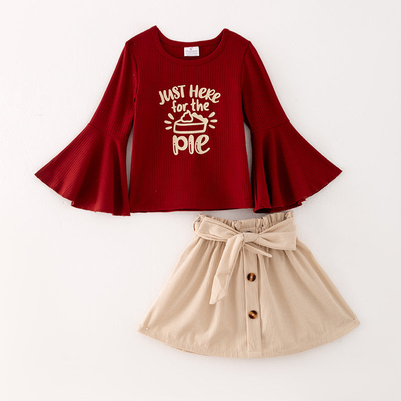 (In Stock L27-1-3 Q05-02-02)Girls Dark Red Thanksgiving Outfit Set
