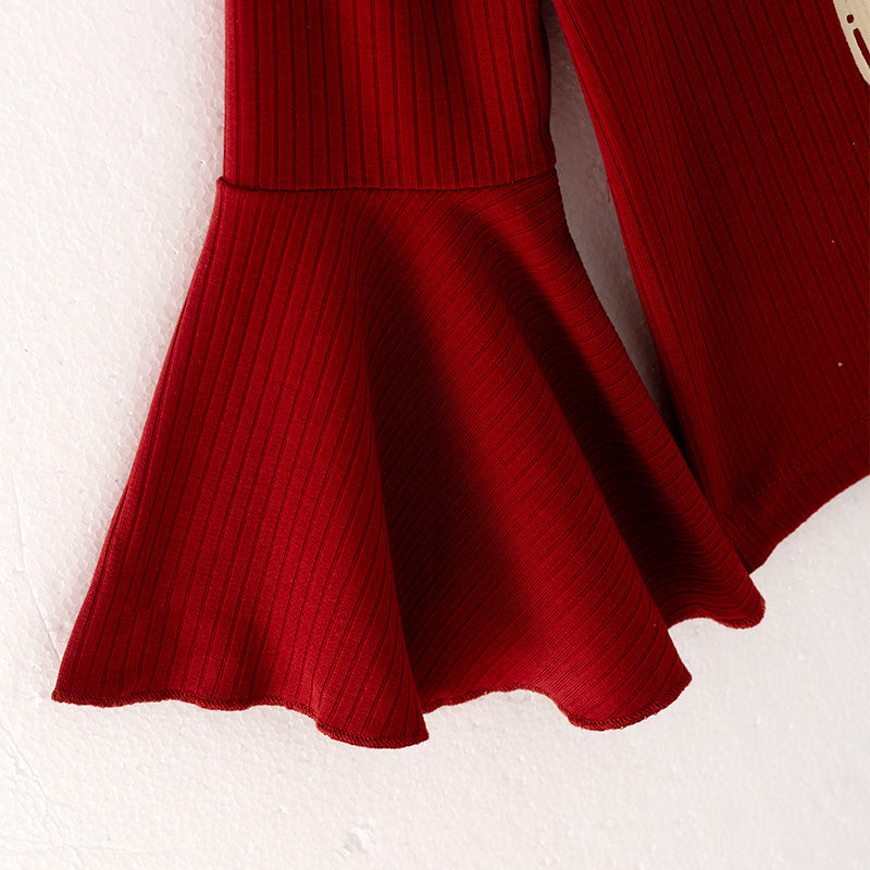 (In Stock L27-1-3 Q05-02-02)Girls Dark Red Thanksgiving Outfit Set