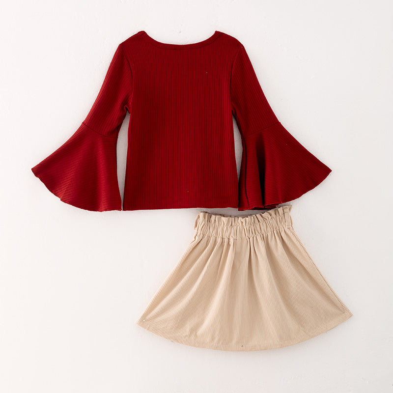 (In Stock L27-1-3 Q05-02-02)Girls Dark Red Thanksgiving Outfit Set