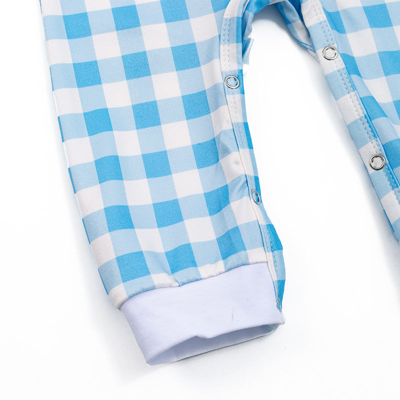 (In Stock)Toddler Boy's Farm Embroidered Smocked Plaid Romper