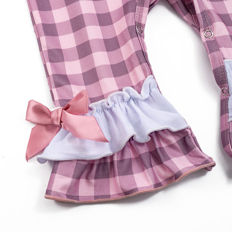 (In Stock)Toddler Girls' Farm Embroidered Checkered Romper