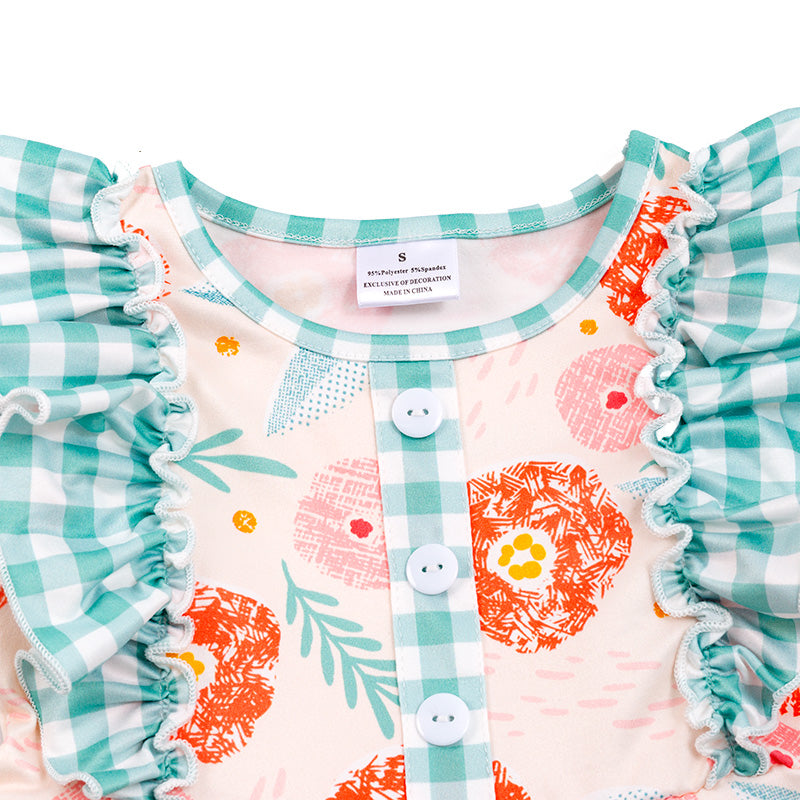 (In Stock E23-5-2)Girls Green Plaid Floral Sleeveless Dress