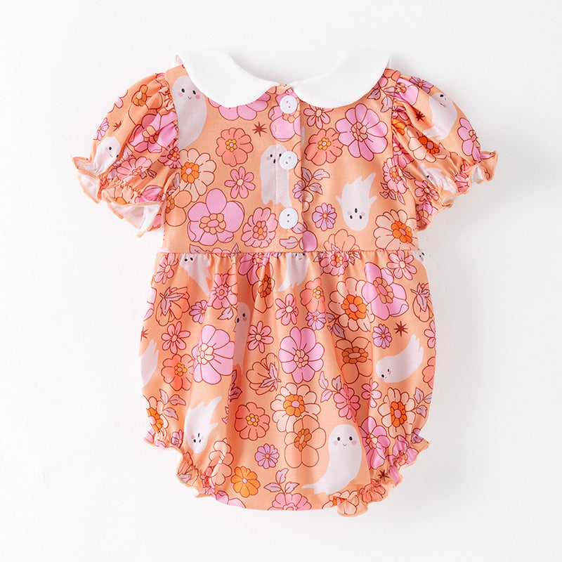 (In Stock)Toddler Girls Halloween Ghost Embroidery Smocked Romper
