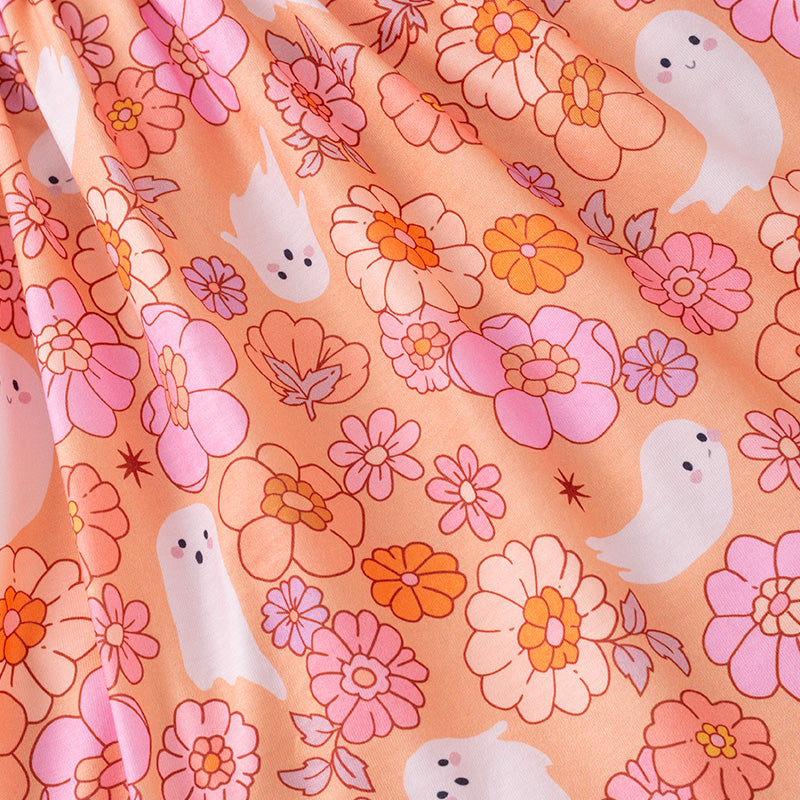 (In Stock)Girls Halloween Ghost Embroidery Smocked Dress