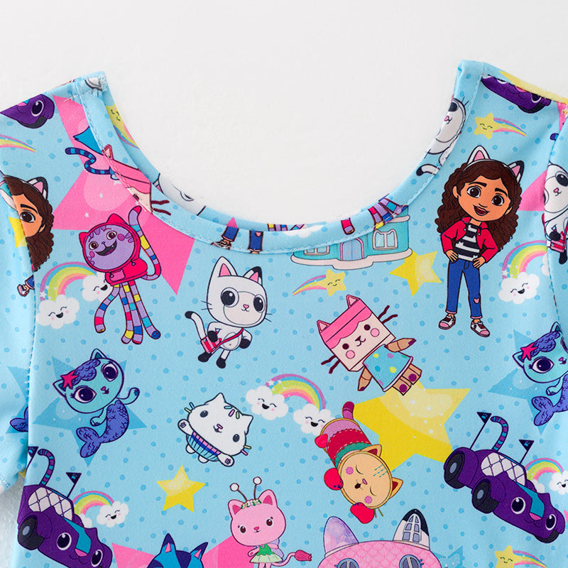 (In Stock)Girls Spring and Summer Cartoon Character Print Dress