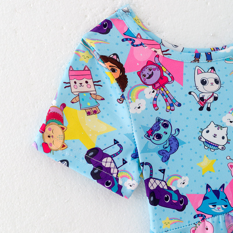 (In Stock)Girls Spring and Summer Cartoon Character Print Dress