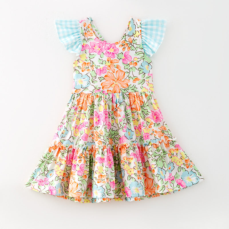 (In Stock)Girls Spring and Summer Floral Print Dress