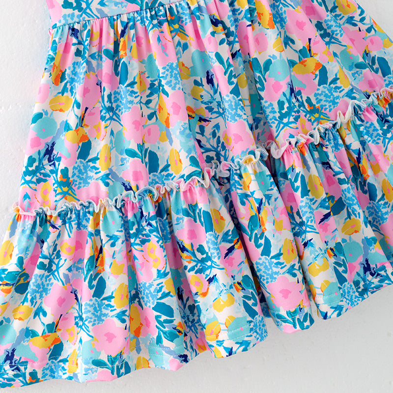 (In Stock)Girls Spring and Summer Floral Print Dress