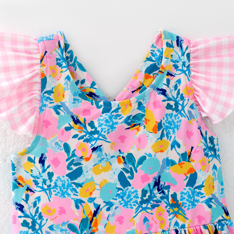 (In Stock)Girls Spring and Summer Floral Print Dress