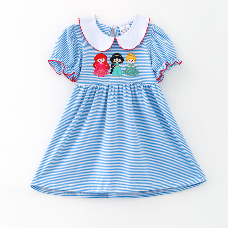 (In Stock)Girls Spring and Summer Princess Applique Cotton Dress
