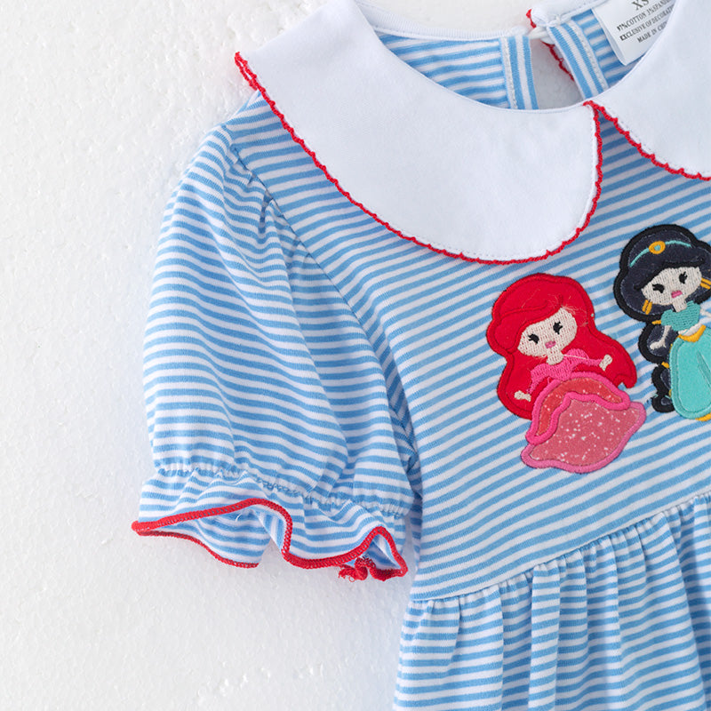 (In Stock)Girls Spring and Summer Princess Applique Cotton Dress