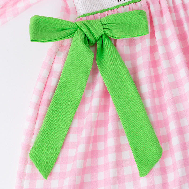 (In Stock)Girls Christmas Cartoon Embroidery Smocked Dress