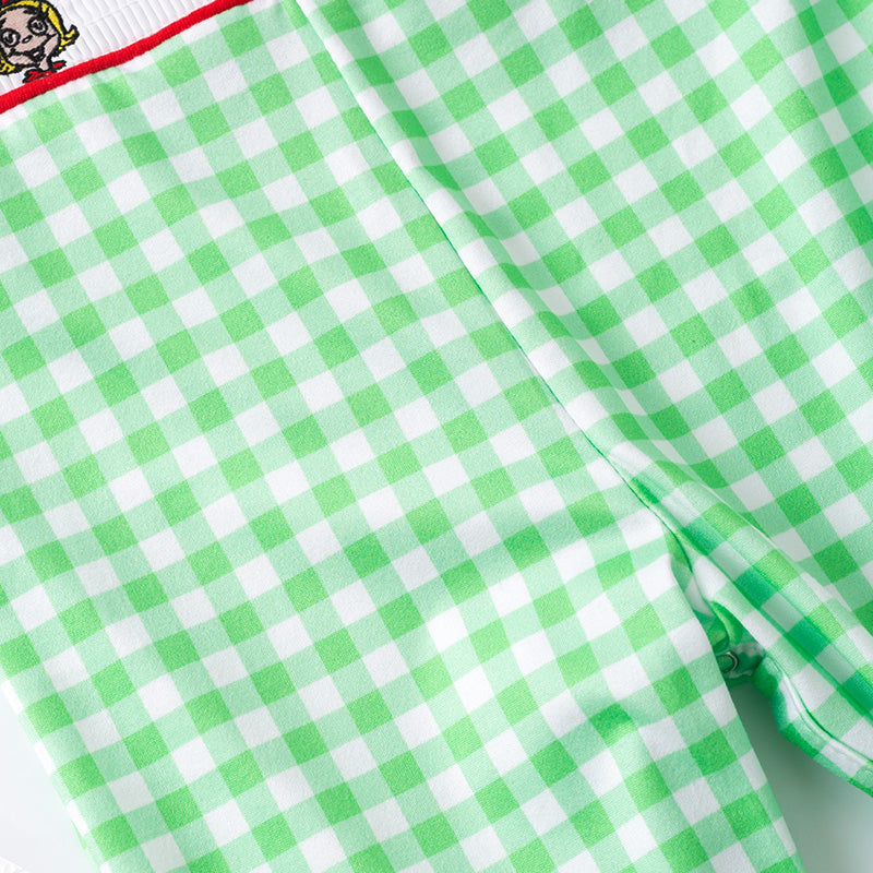 (In Stock)Toddler Boys Christmas Cartoon Embroidery Smocked Romper