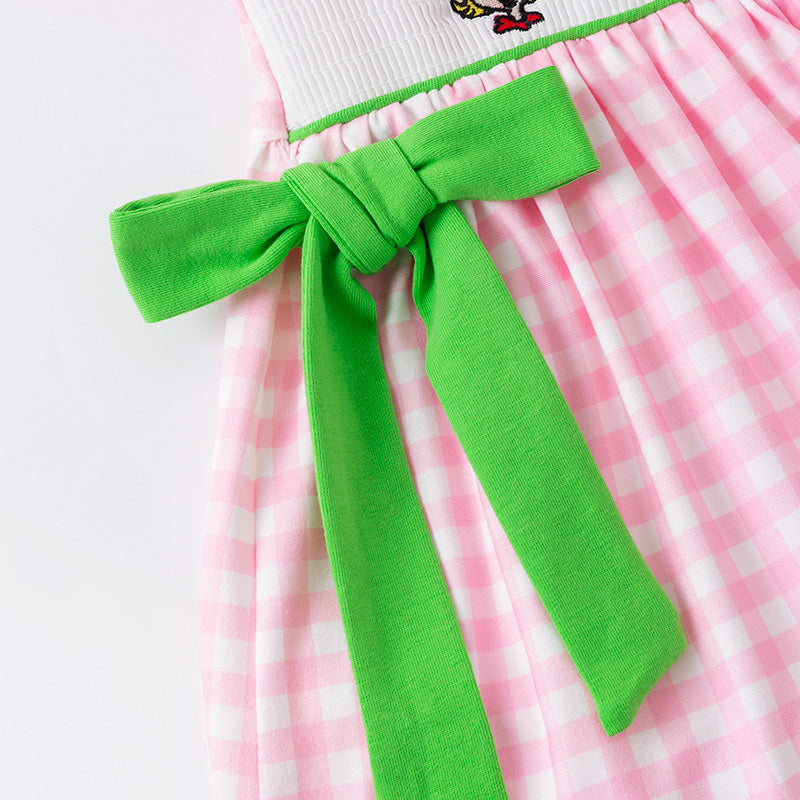 (In Stock)Girls Christmas Cartoon Embroidery Smocked Outfit Set