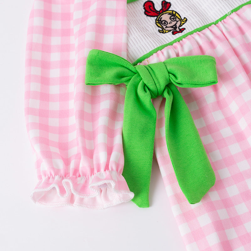 (In Stock)Toddler Girls Christmas Cartoon Embroidery Smocked Romper