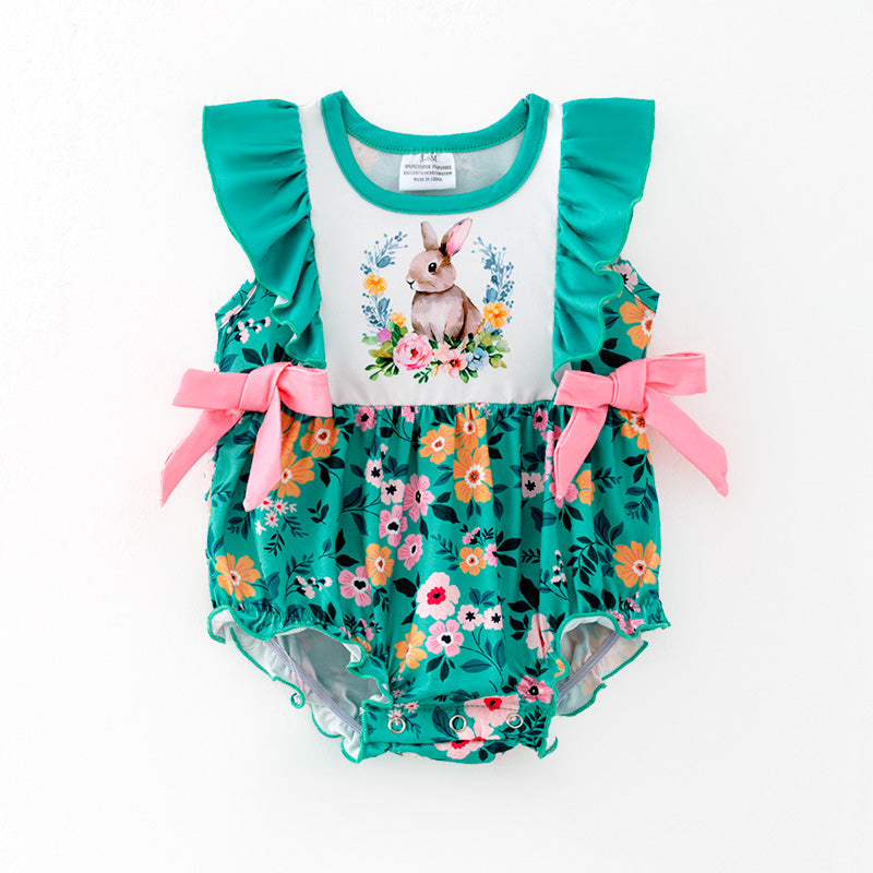 (In Stock)Toddler Girls Easter Bunny Print Romper