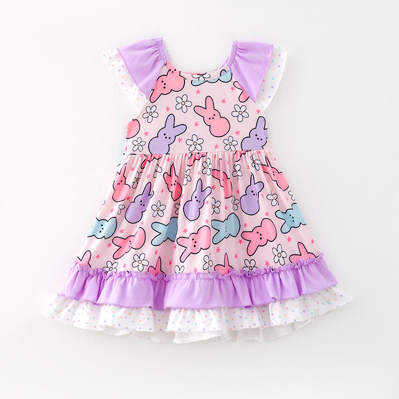 (In Stock)Girls Easter Bunny Print Dress
