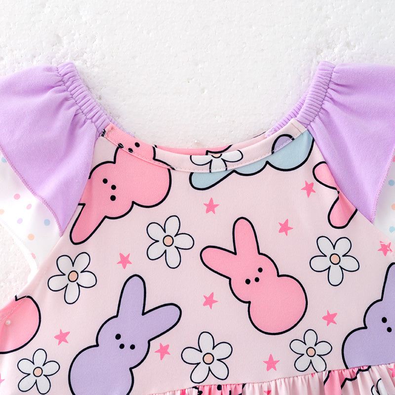 (In Stock)Girls Easter Bunny Print Dress