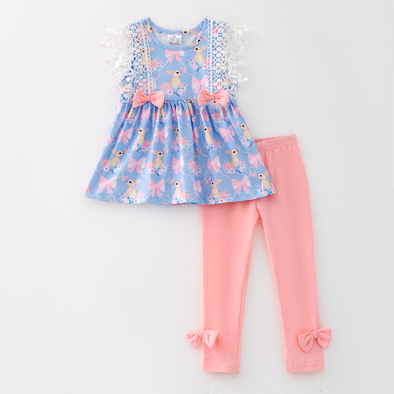 (In Stock)Girls Easter Bunny Print Outfit Set