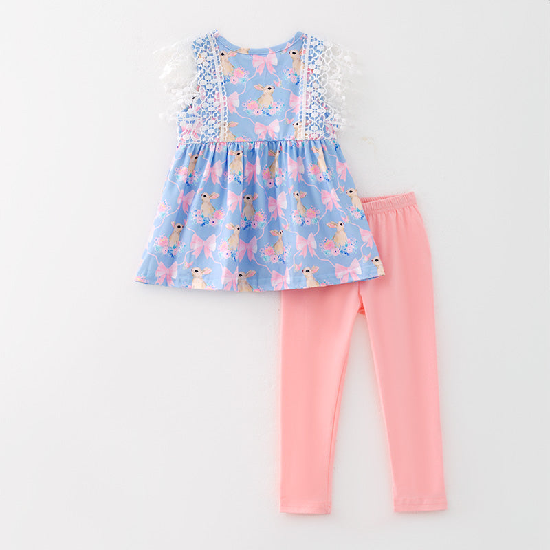(In Stock)Girls Easter Bunny Print Outfit Set