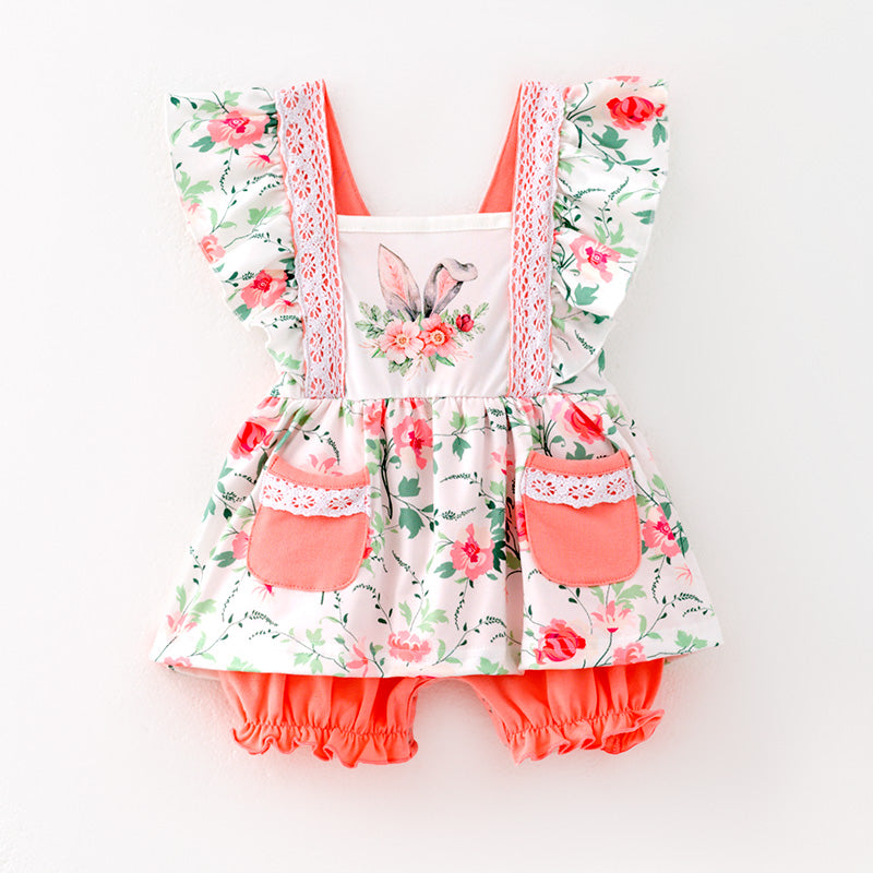 (In Stock)Toddler Girls Easter Bunny Print Romper