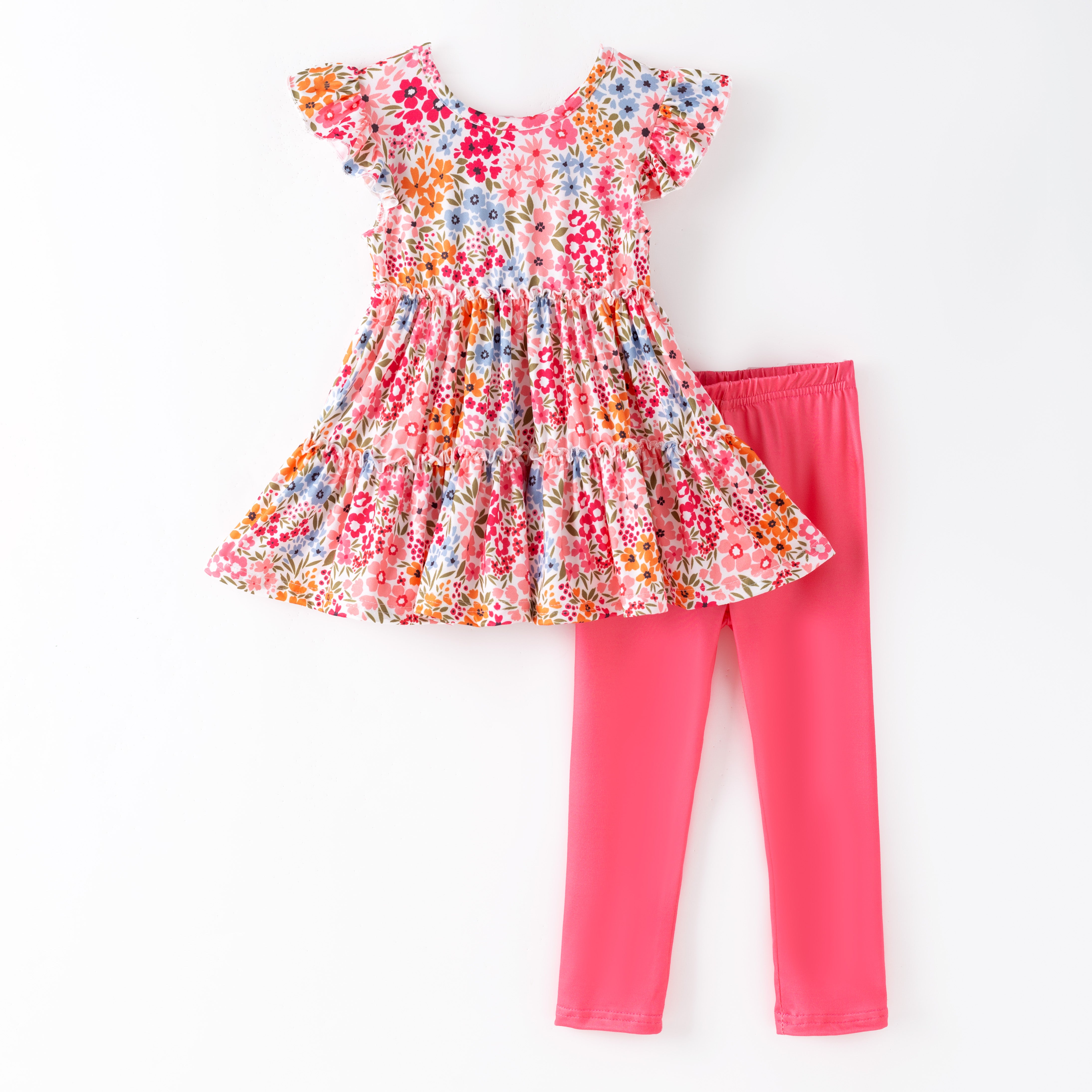 (Pre Order)Girls Fall Floral Print Gored Outfit Set