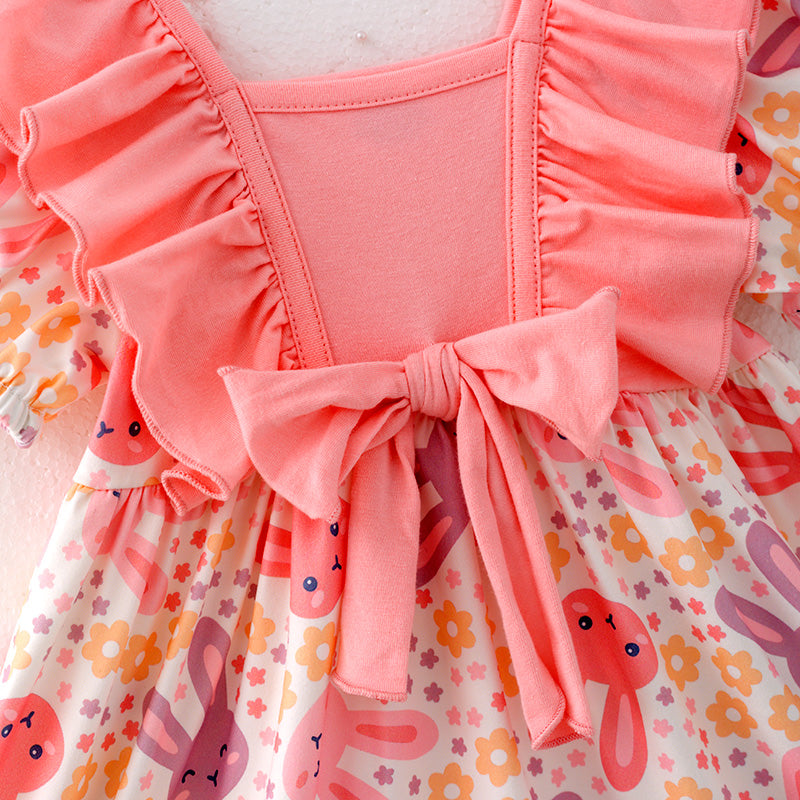 (In Stock)Girls Easter Bunny Print Dress