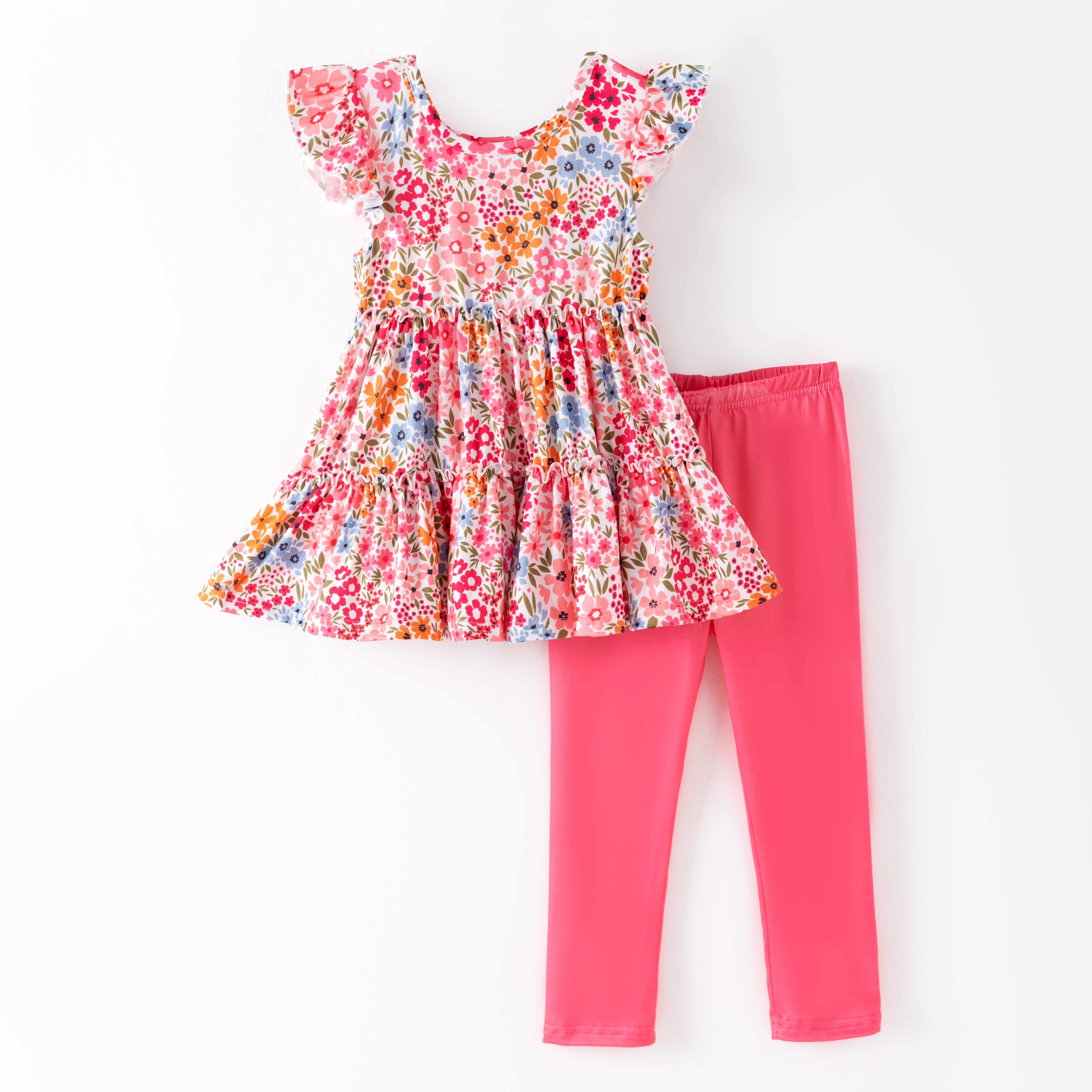 (Pre Order)Girls Fall Floral Print Gored Outfit Set