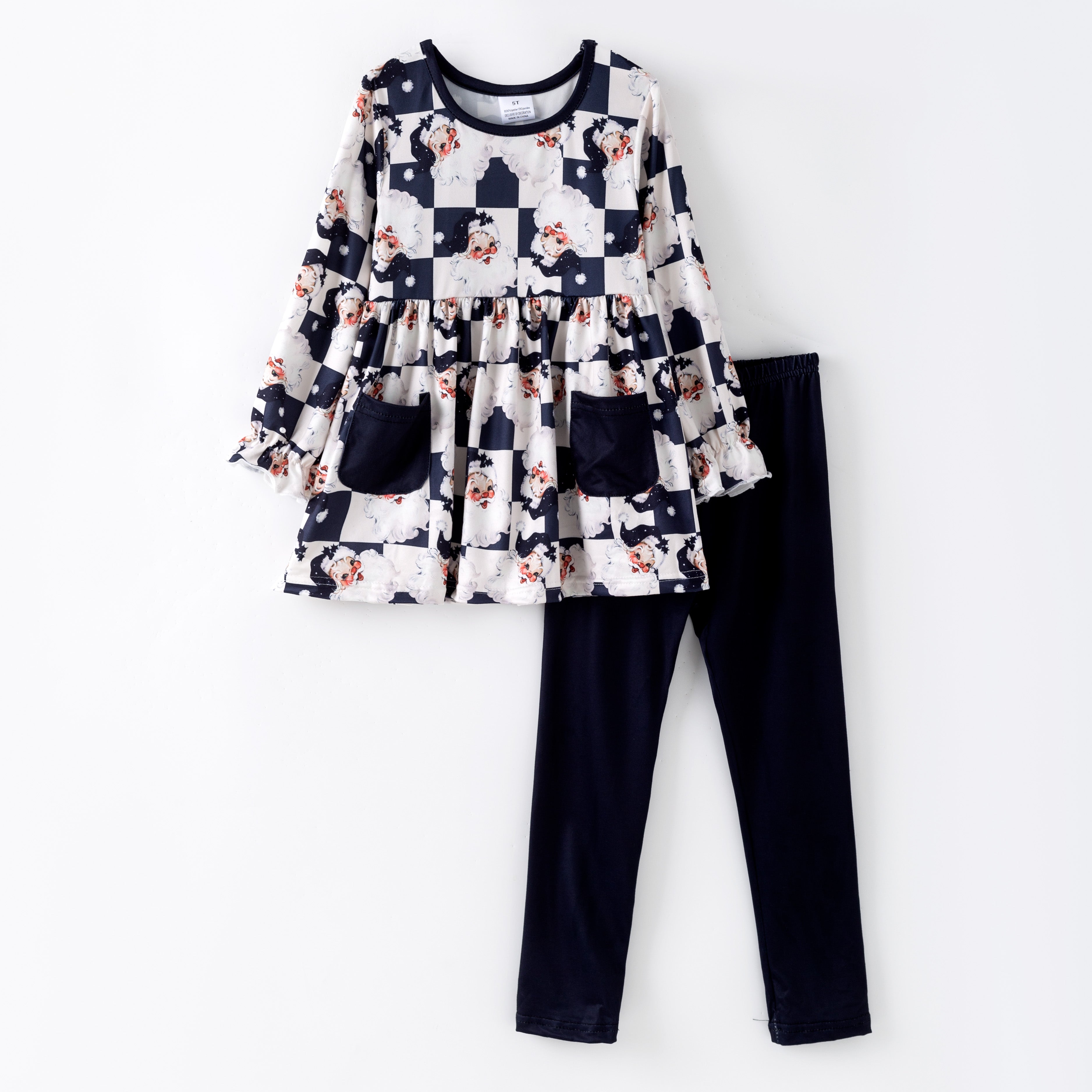 (Pre Order)Girls Christmas Cartoon Print Outfit Set