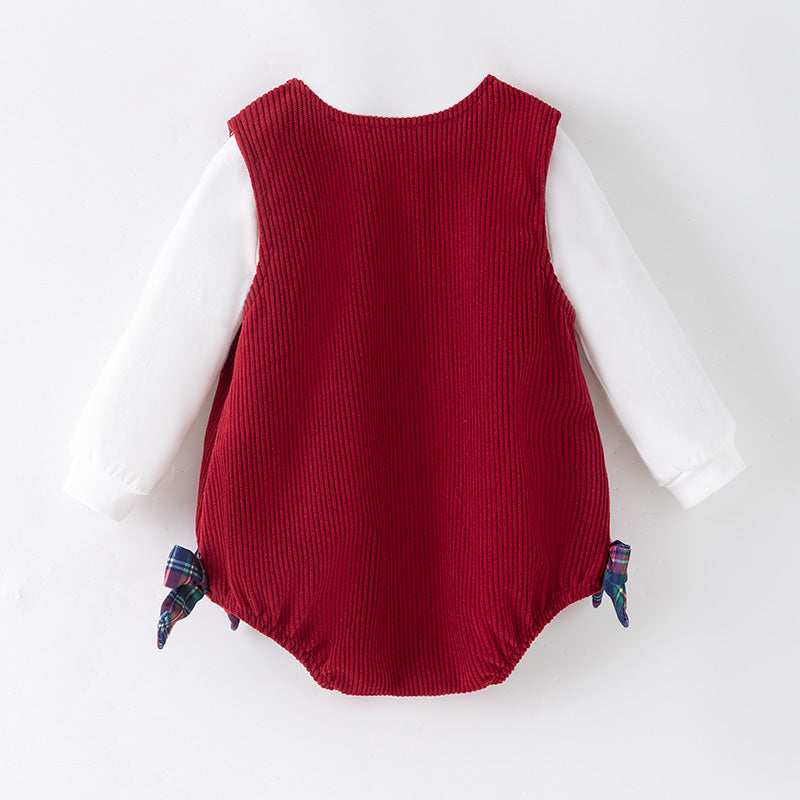 (In Stock)Toddler Girls Christmas Gingerbread Chenille Patches Corduroy Romper