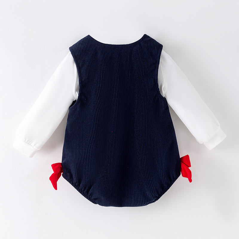 (In Stock)Toddler Girls Christmas Santa Claus Chenille Patches Corduroy Romper
