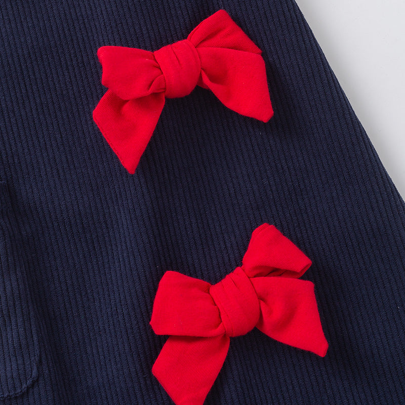 (In Stock)Girls Christmas Santa Claus Chenille Patches Corduroy Dress 2 PCS