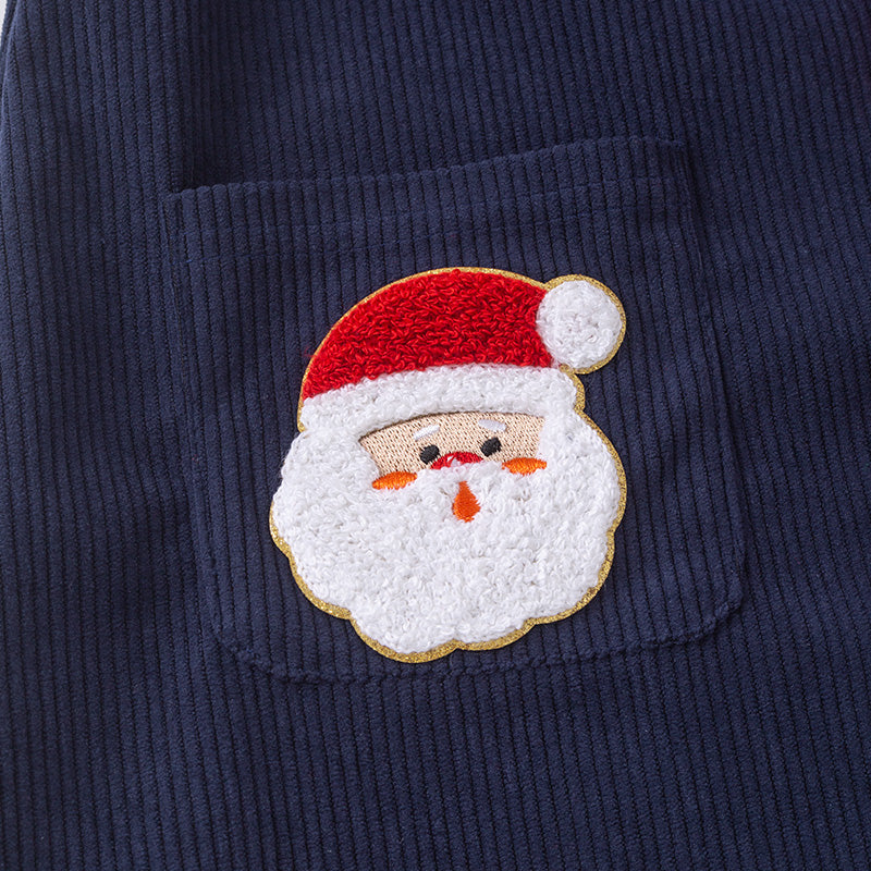 (In Stock)Girls Christmas Santa Claus Chenille Patches Corduroy Dress 2 PCS