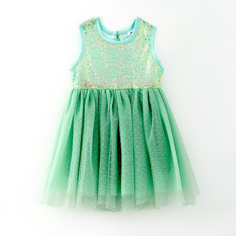 (In Stock)Girls Easter Light Green Sequin Tulle Dress