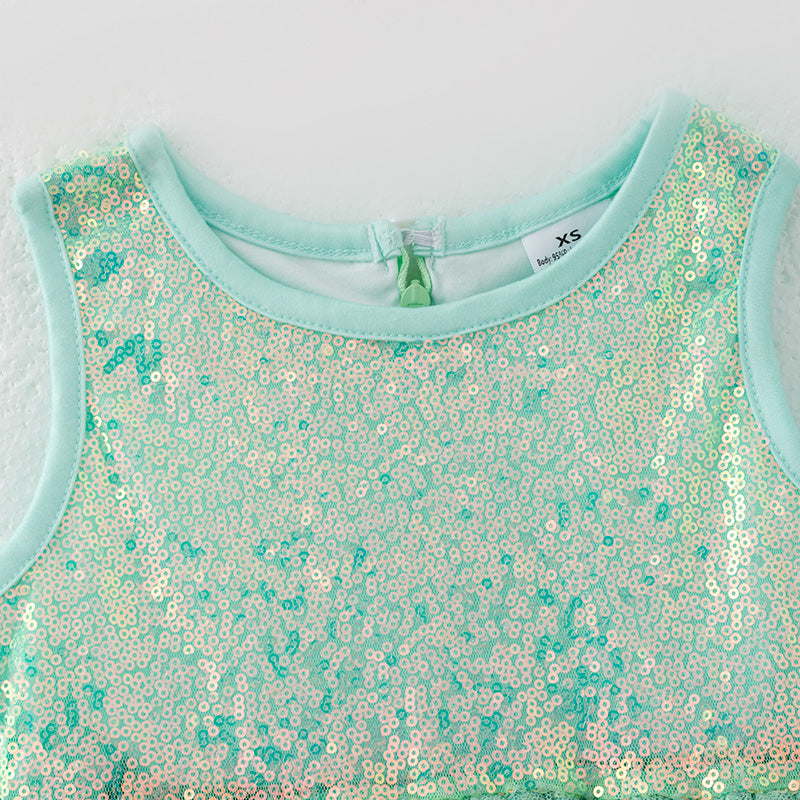 (In Stock)Girls Easter Light Green Sequin Tulle Dress