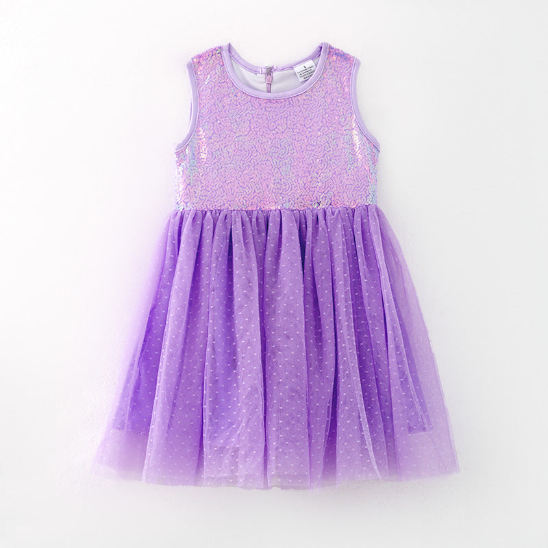 (In Stock)One Pack(2 Pieces total) Sale Girls Easter Lavender Sequin Tulle Dress