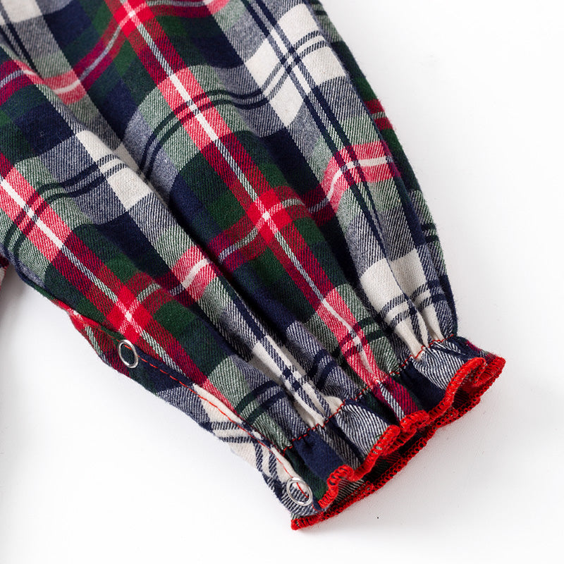 (In Stock)Toddler Girls Christmas Plaid Pattern Smocked Romper