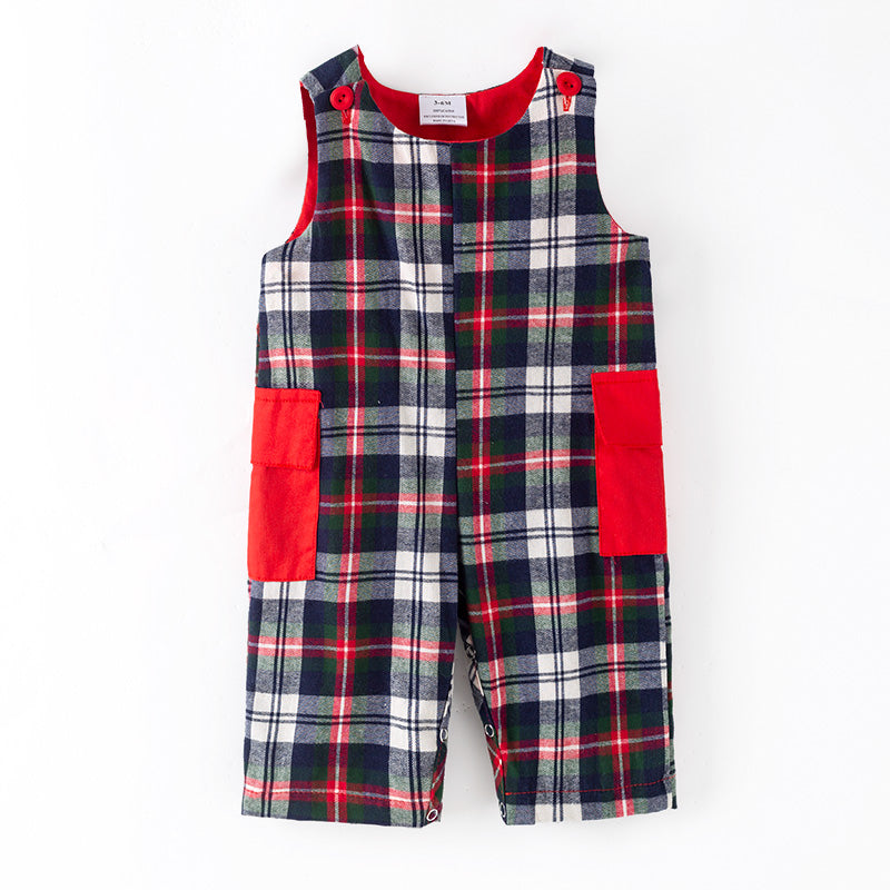 (In Stock)Toddler Boys Christmas Plaid Pattern Romper
