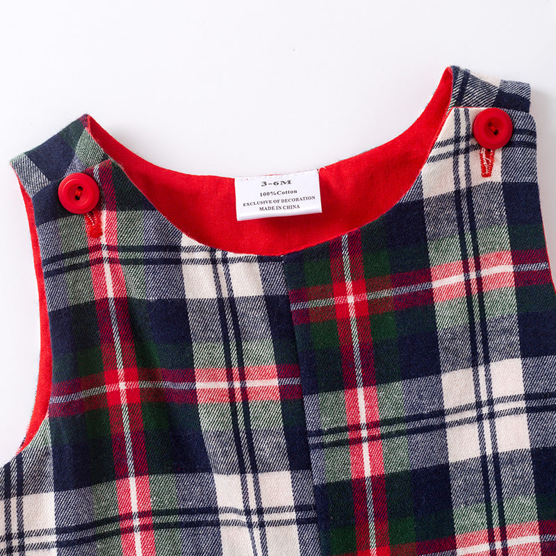 (In Stock)Toddler Boys Christmas Plaid Pattern Romper