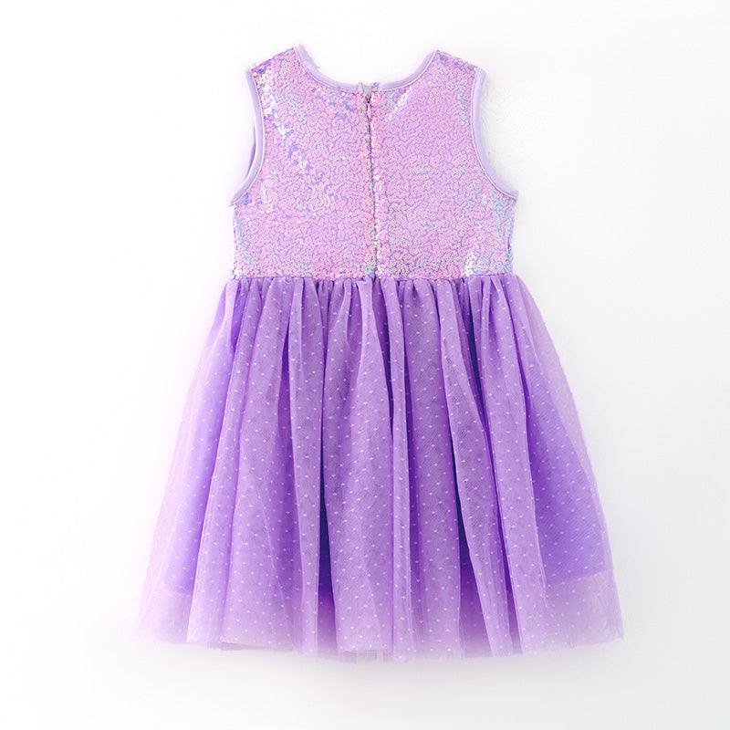 (In Stock)One Pack(2 Pieces total) Sale Girls Easter Lavender Sequin Tulle Dress
