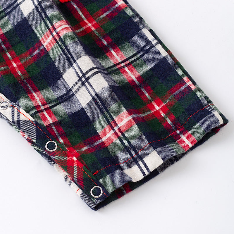 (In Stock)Toddler Boys Christmas Plaid Pattern Romper