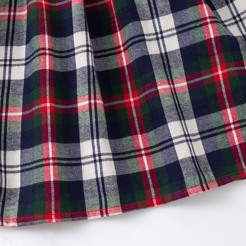 (In Stock)Girls Christmas Plaid Pattern Smocked Dress