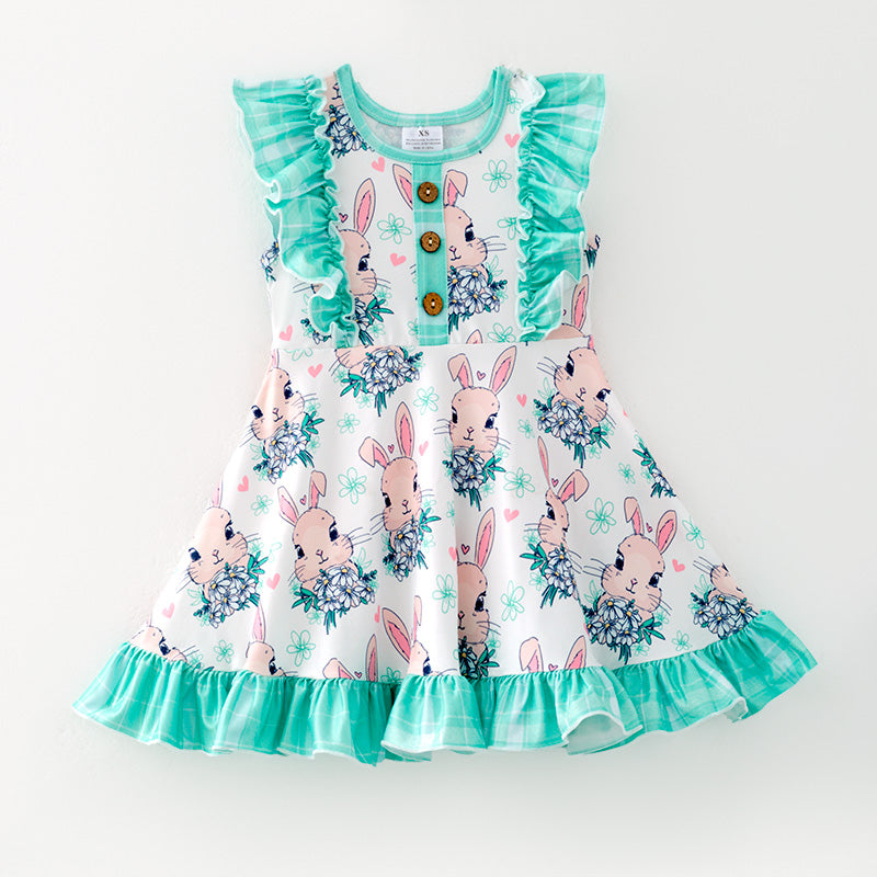 (In Stock)Girls Easter Bunny Print Sleeveless Dress