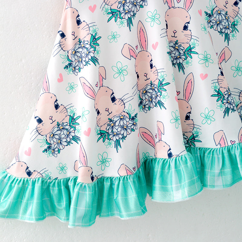 (In Stock)Girls Easter Bunny Print Sleeveless Dress