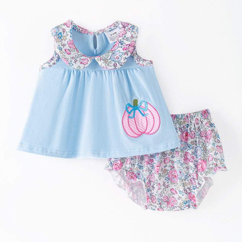 (In Stock)Toddler Girls Halloween&Thanksgiving Pumpkin Applique Bloomer Set