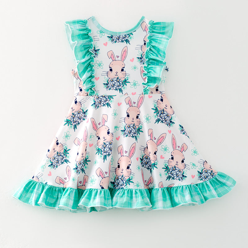 (In Stock)Girls Easter Bunny Print Sleeveless Dress