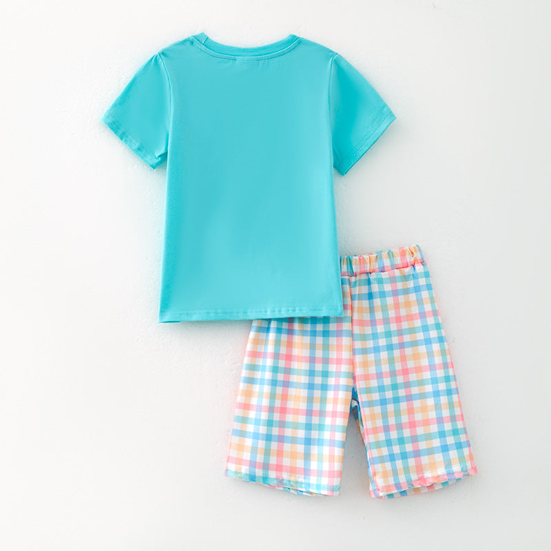 (In Stock)One Pack(7 Pieces total) Sale Boys Easter Bunny Embroidery Smocked Shorts Set