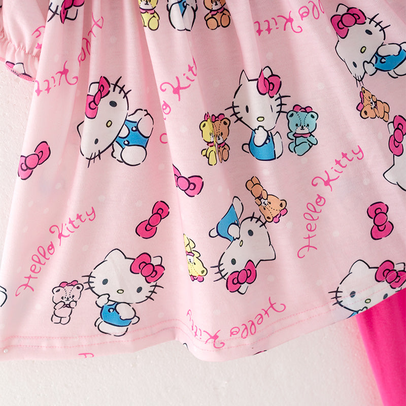 (In Stock)Girls Cartoon Print Puff Sleeve Smocked Outfit Set