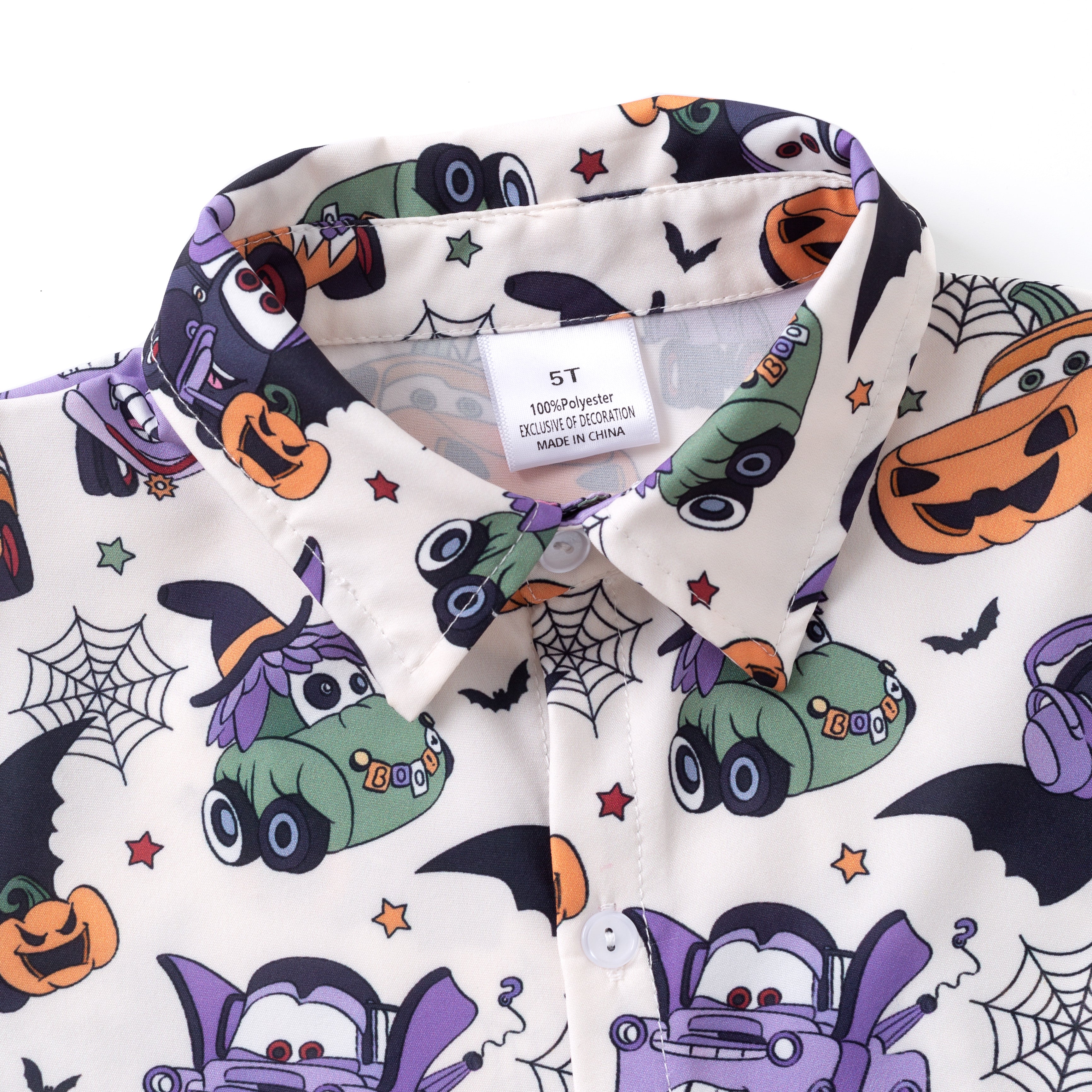 (Pre Order)Boys Halloween Pumpkin Print Four-way Stretch Shirt