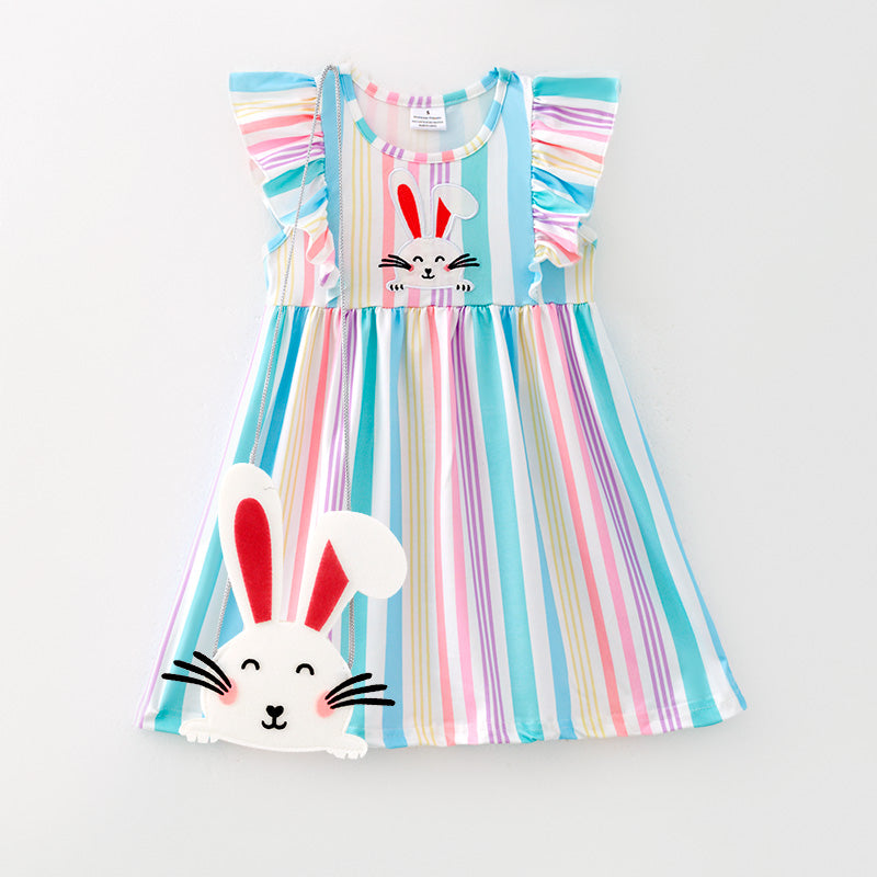 (In Stock)Girls Easter Bunny Applique Dress with Bunny Bag